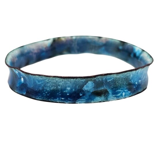Handmade Enamel Copper Bangle Bracelet Boho Organic Blue Unique Artisan Jewelry - Picture 5 of 14